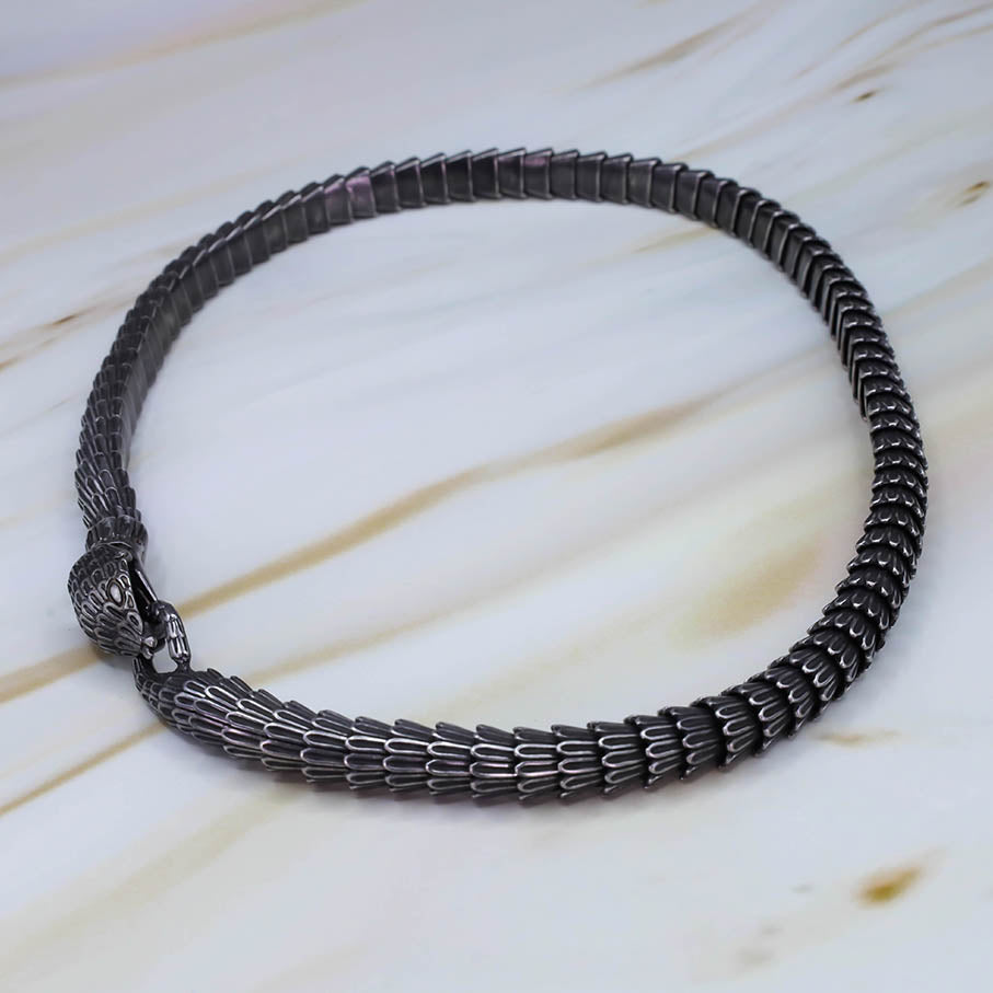 Rustic Jormungandr Serpent Necklace - Stainless Steel