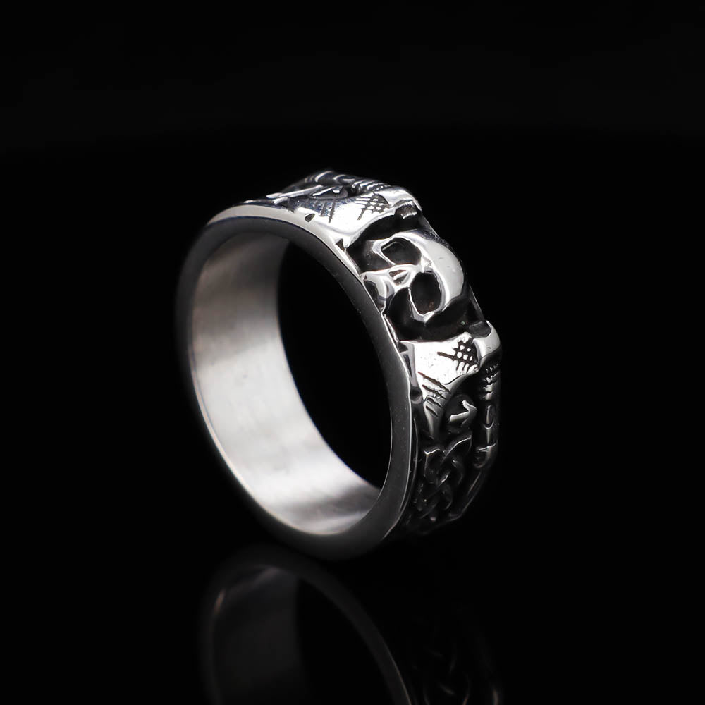 Viking Skull Axe Ring - Stainless Steel