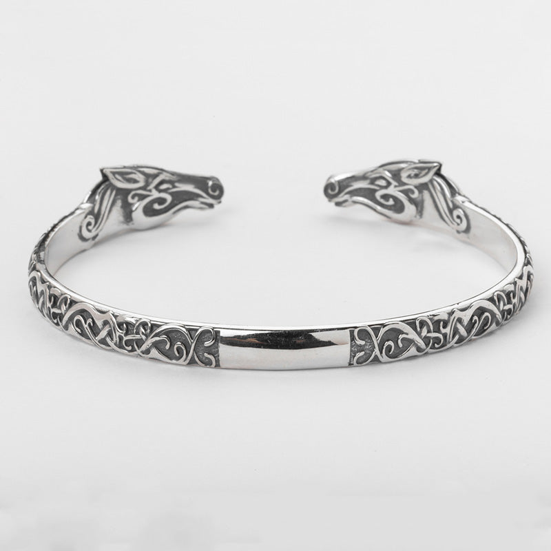 Handcrafted Urnes Art Sleipnir Arm Ring - Sterling Silver