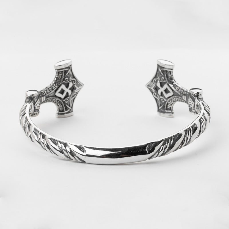 Handcrafted Thor's Strength Arm Ring - Sterling Silver
