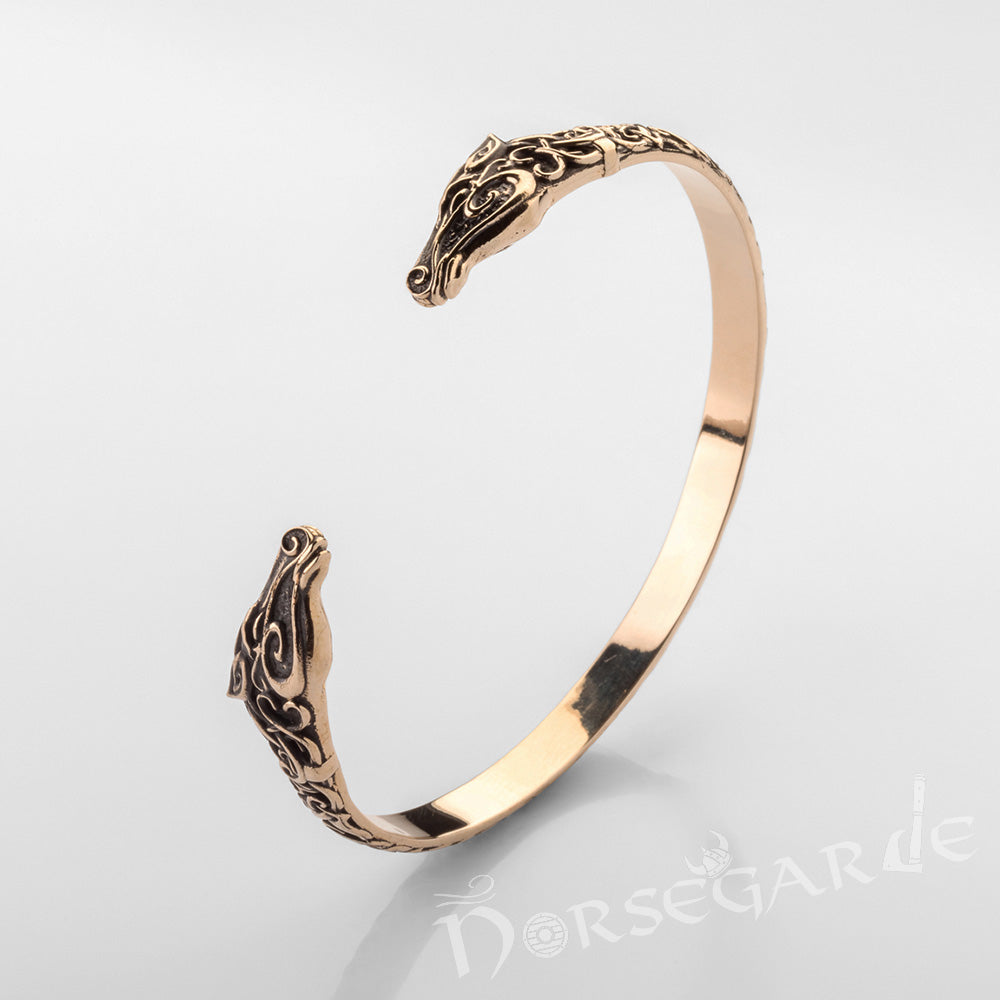 Handcrafted Urnes Art Sleipnir Arm Ring - Brass