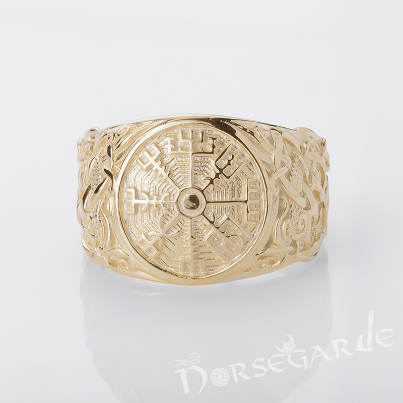 Handcrafted Vegvisir Rune Mammen Style Ring - Gold