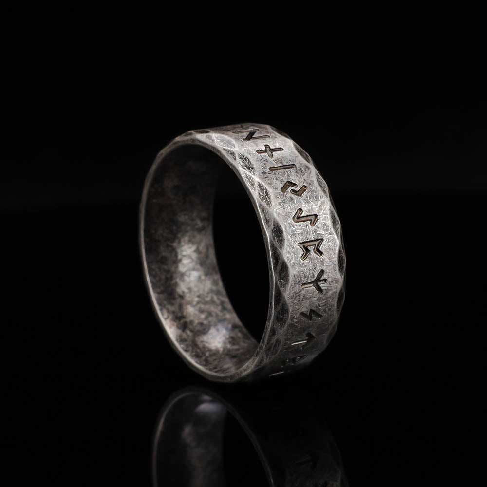 Rustic Tapped Texture Runed Band - Stainless Steel