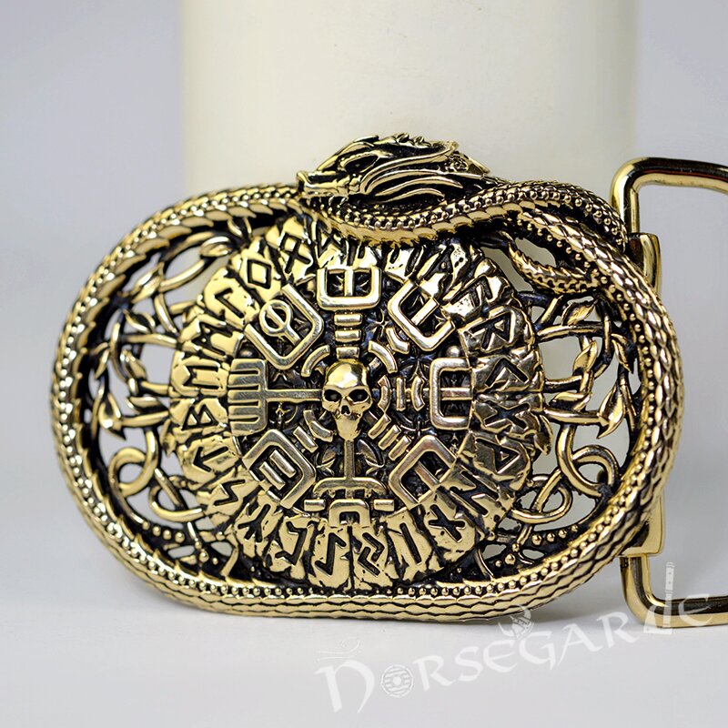 Handcrafted Serpent's Vegvisir Belt Buckle - Brass