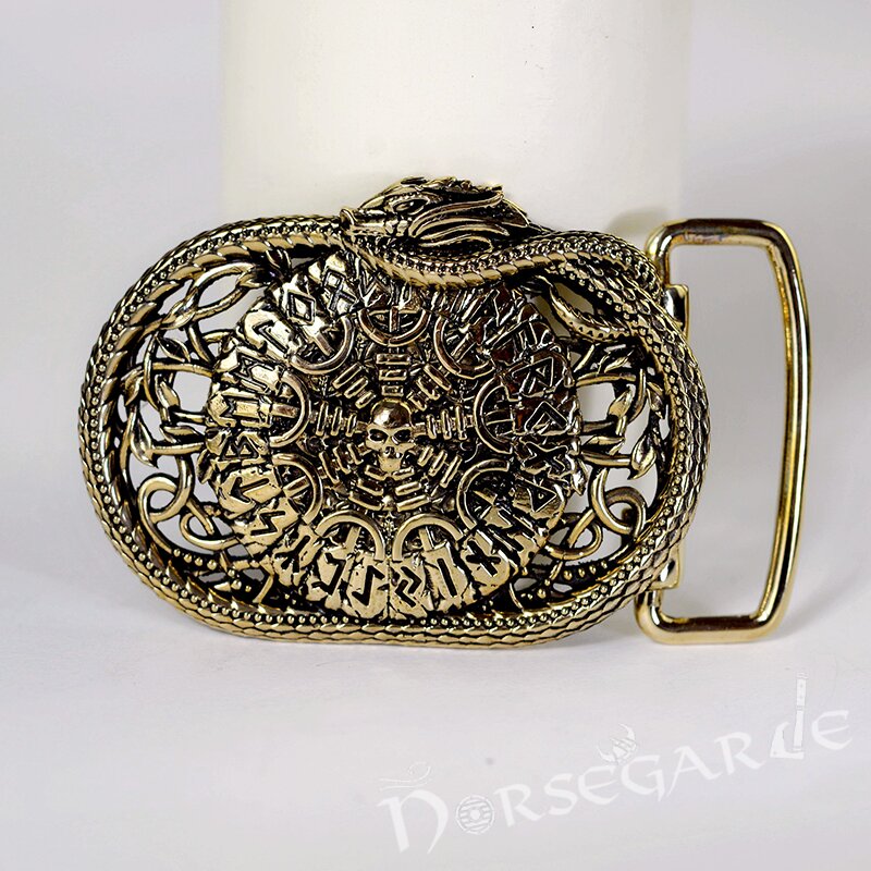 Handcrafted Serpent's Helm of Awe Belt Buckle - Brass
