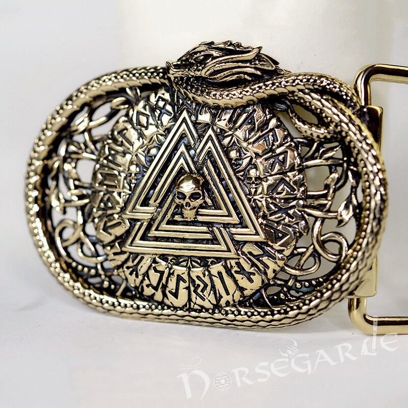 Handcrafted Serpent's Valknut Belt Buckle - Brass