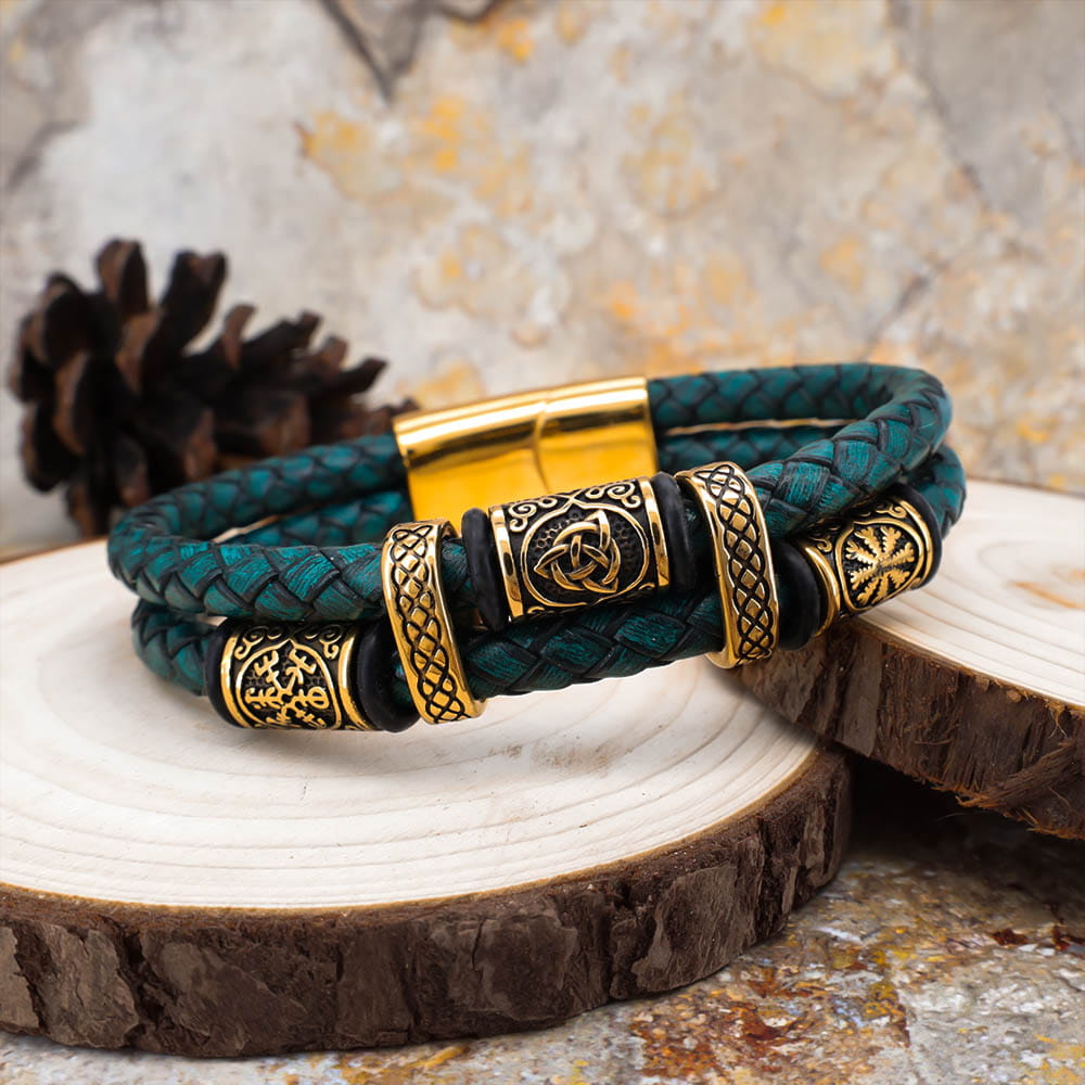 Viking Bead Nordic Pine Leather Bracelet
