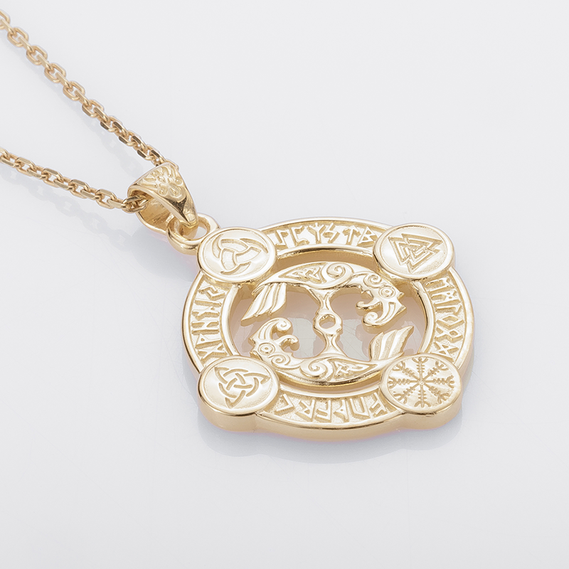 Handcrafted Rune Circle with Ravens - Gold