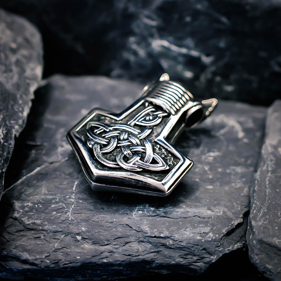 Odin and Celtic Ornament Mjolnir - Stainless Steel