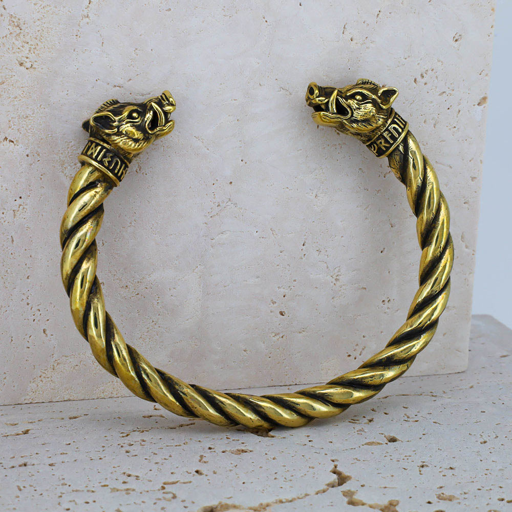 Battle Swine of Freyja Torc Bracelet - Bronze