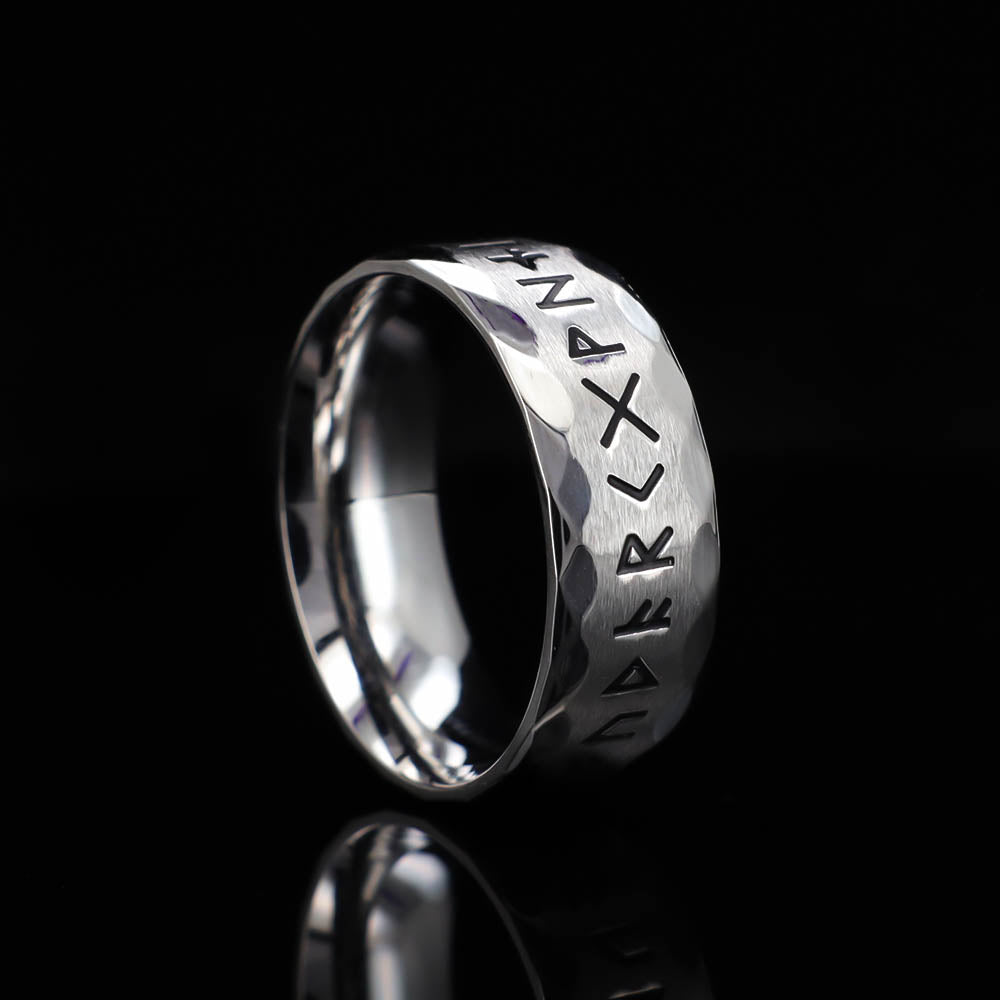 Bright Tapped Texture Runed Band - Stainless Steel