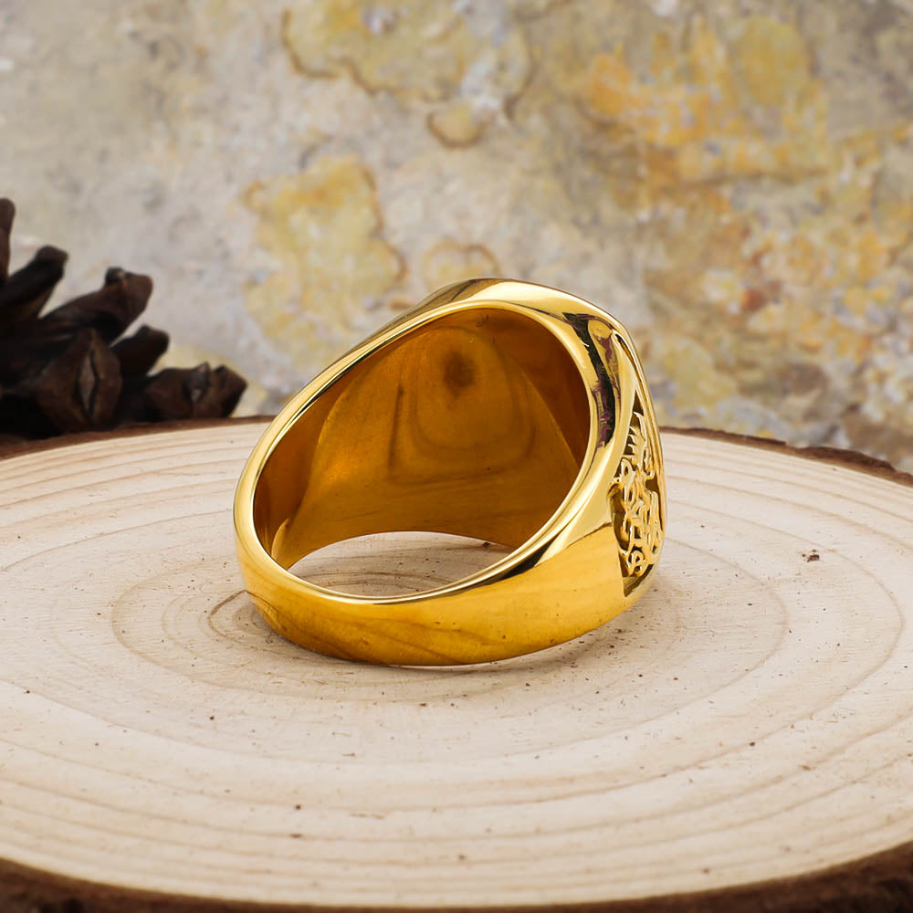 Fenrir Unbound Signet Ring - Golden Stainless Steel & Natural Agate