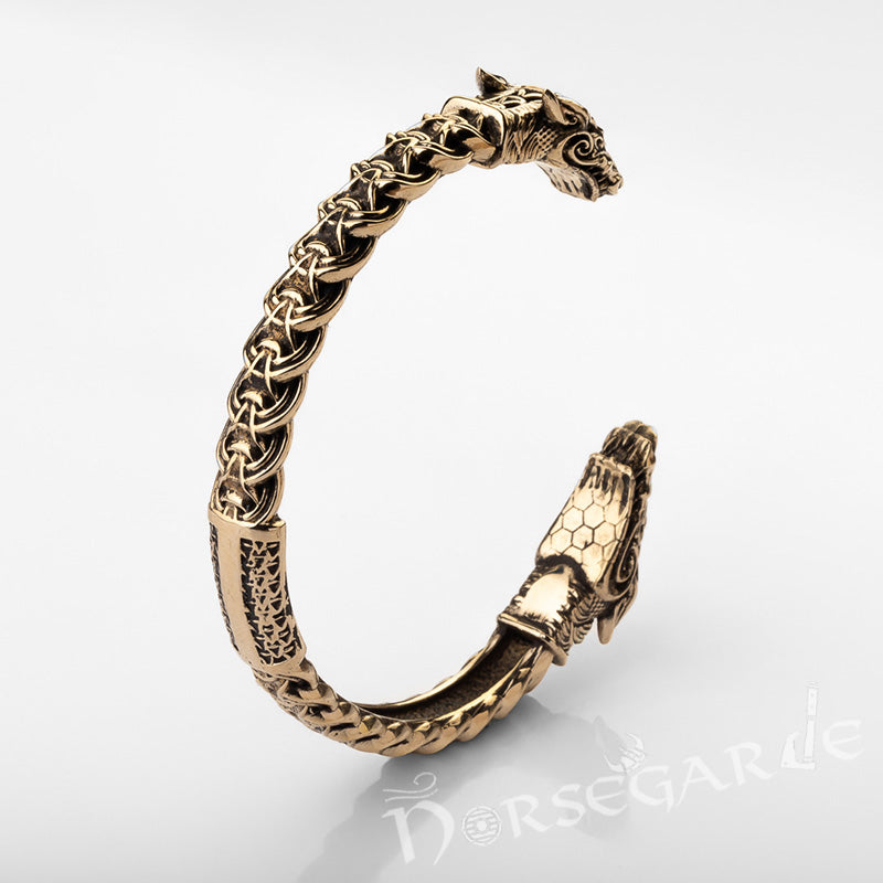 Handcrafted Fenrir Wolf Torc Bracelet - Brass