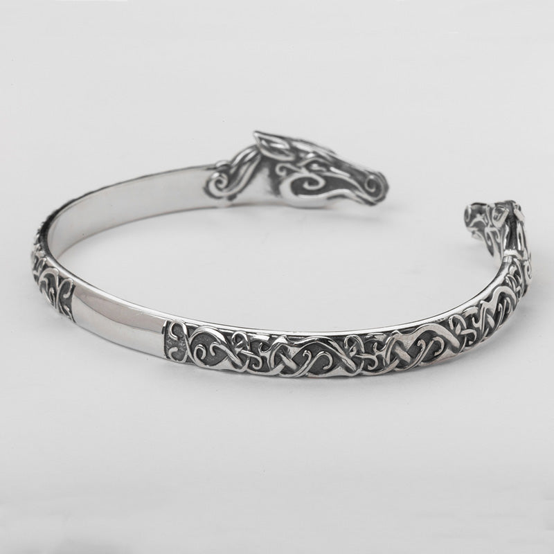 Handcrafted Urnes Art Sleipnir Arm Ring - Sterling Silver