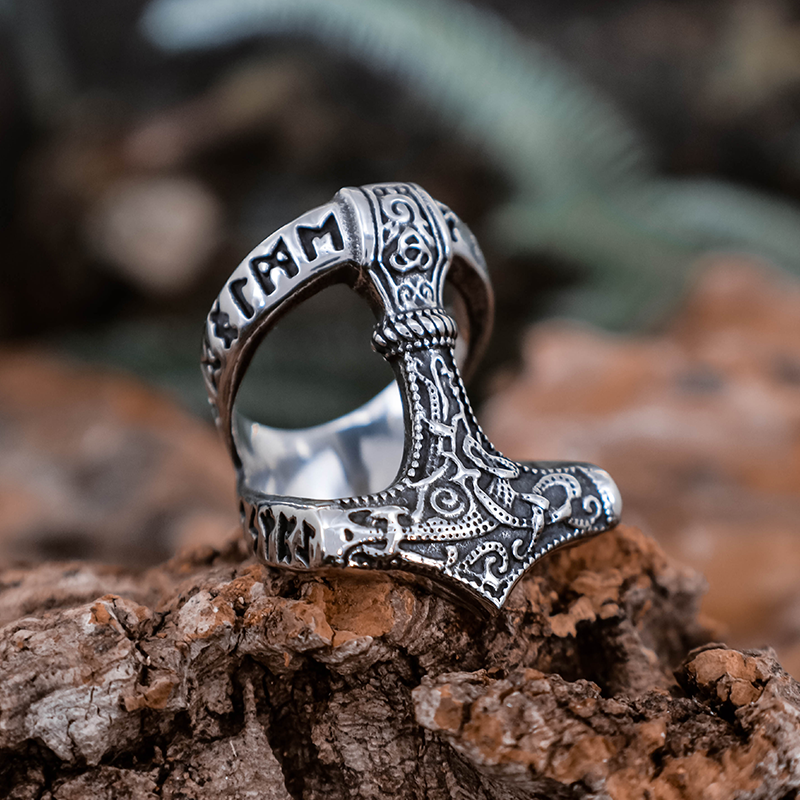 Thor's Hammer Runed Ring - Stainless Steel