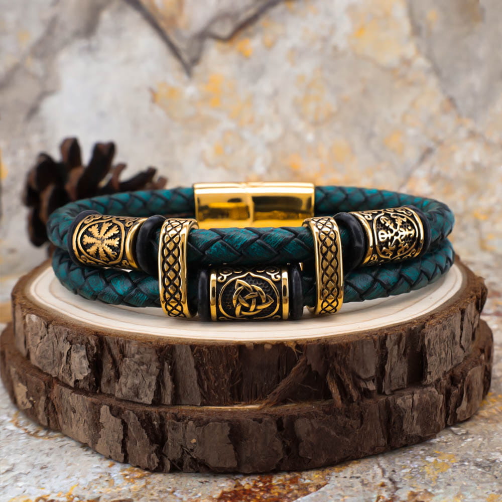 Viking Bead Nordic Pine Leather Bracelet