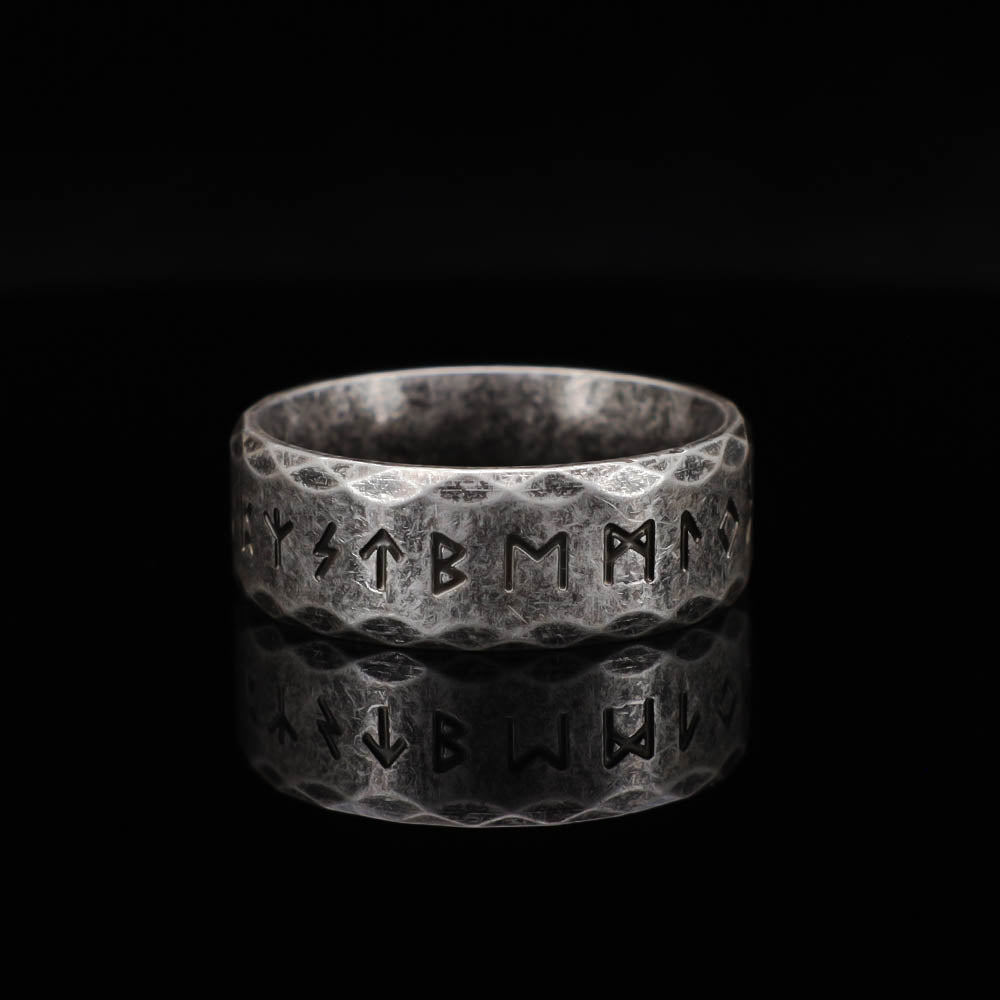 Rustic Tapped Texture Runed Band - Stainless Steel