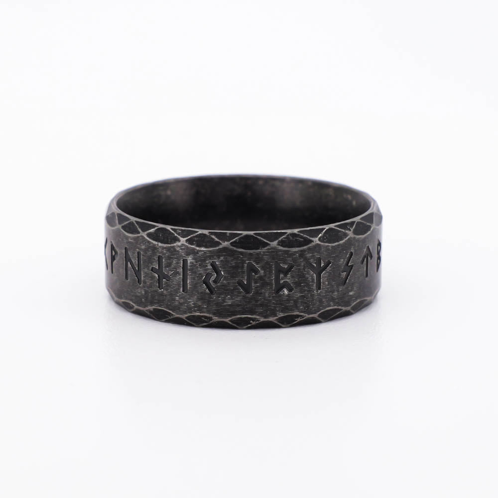 Black Tapped Texture Runed Band - Stainless Steel