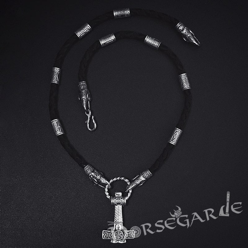 Handcrafted Ravens Necklace with Mjölnir - Sterling Silver