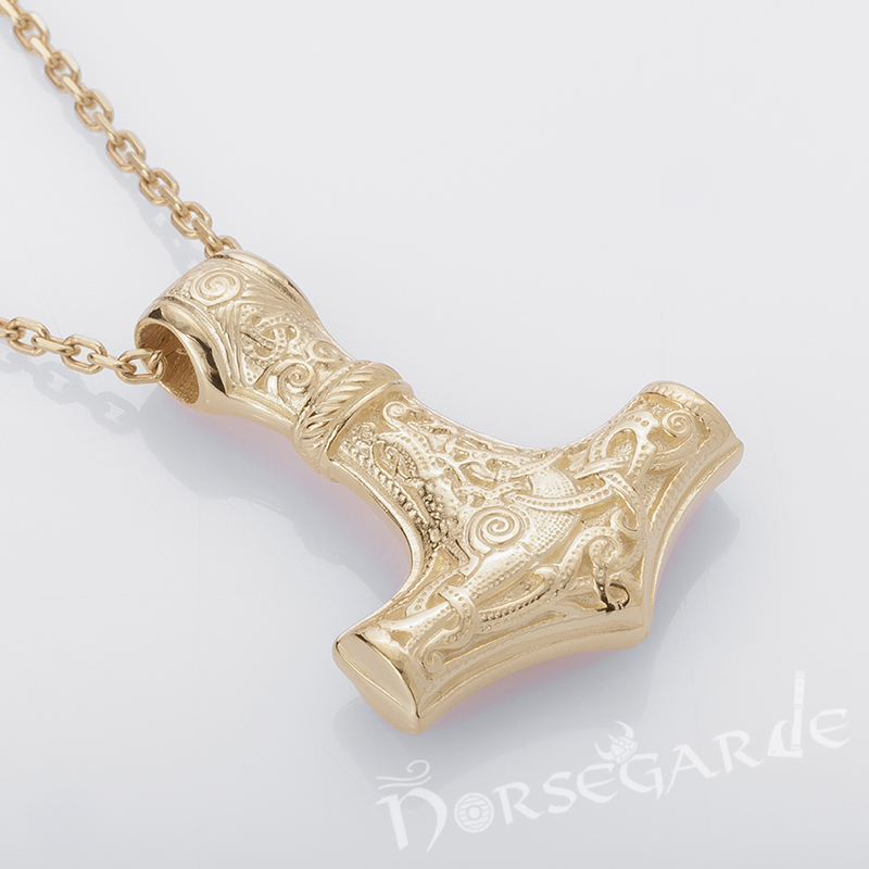 Handcrafted Mammen Engraved Small Mjölnir - Gold