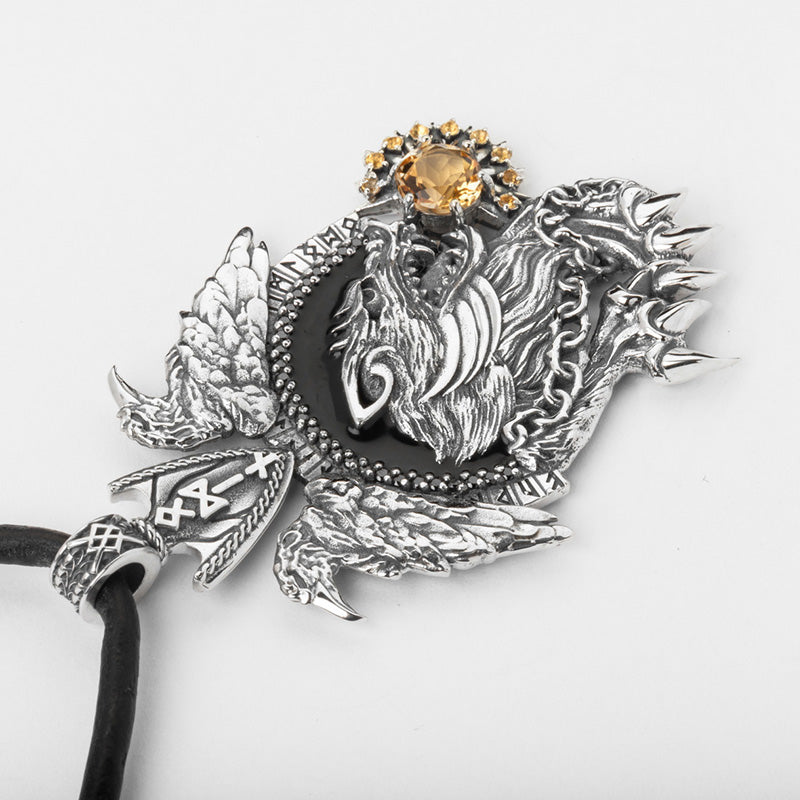 Handcrafted Fenrir the Sun Eater Pendant - Sterling Silver