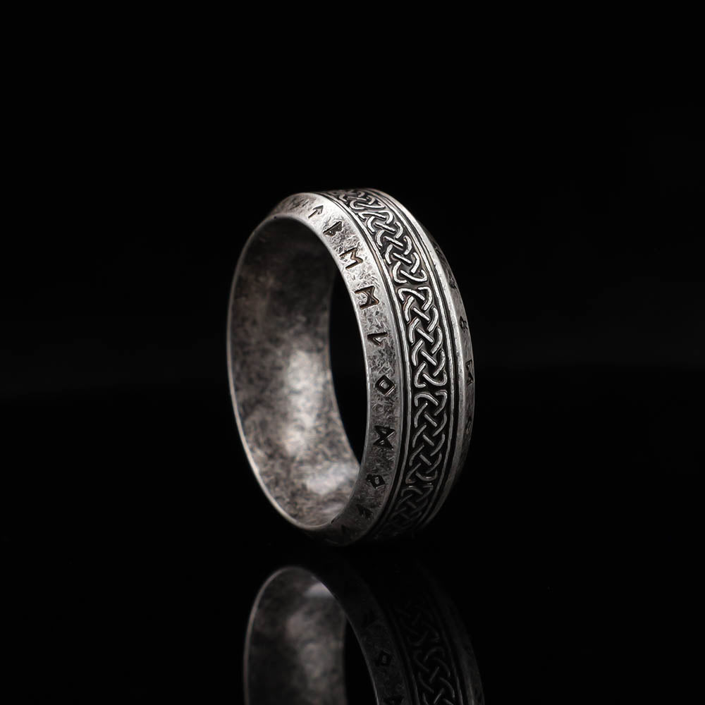 Celtic Ornament Runed Rustic Band - Stainless Steel