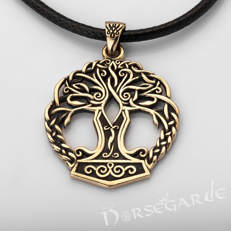 Handcrafted Yggdrasil Mjölnir Pendant - Brass