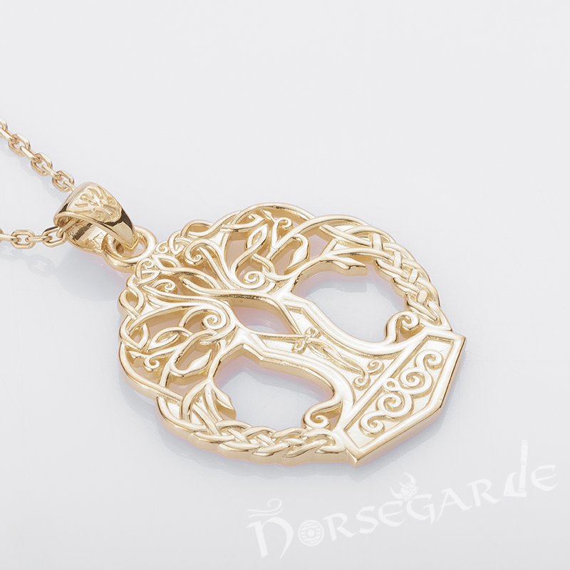 Handcrafted Yggdrasil Mjölnir Pendant - Gold