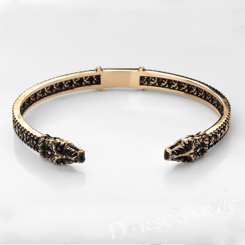Handcrafted Runic Jormungandr Torc Bracelet - Brass