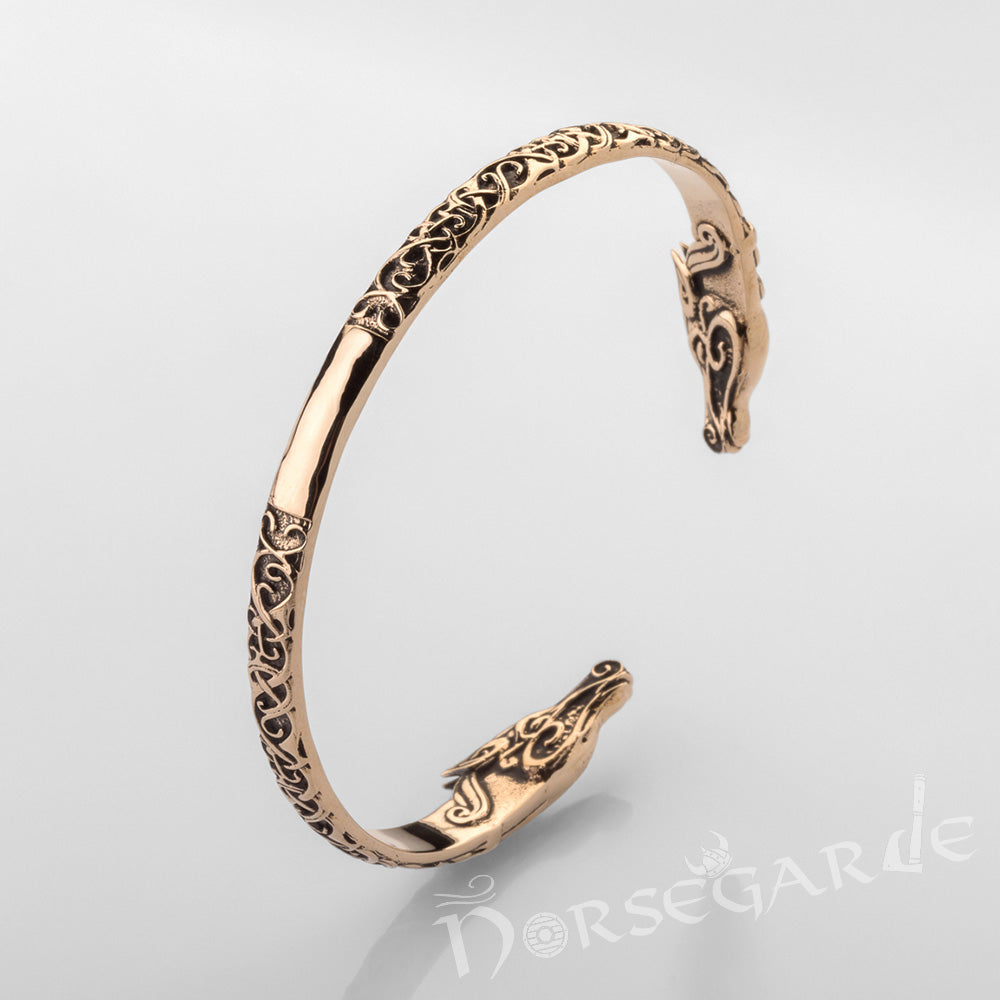 Handcrafted Urnes Art Sleipnir Arm Ring - Brass