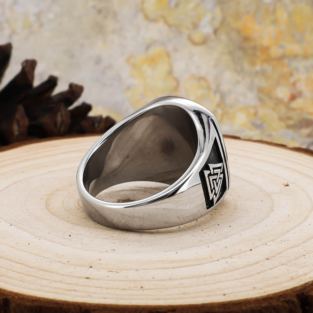 Odin's Oath Signet Ring - Stainless Steel & Natural Agate