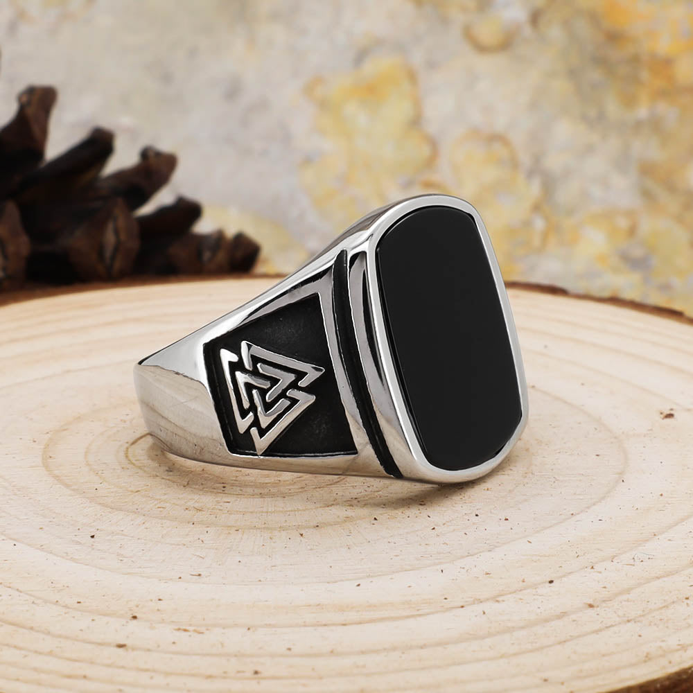 Odin's Oath Signet Ring - Stainless Steel & Natural Agate