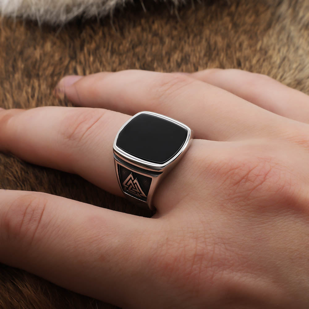 Odin's Oath Signet Ring - Stainless Steel & Natural Agate