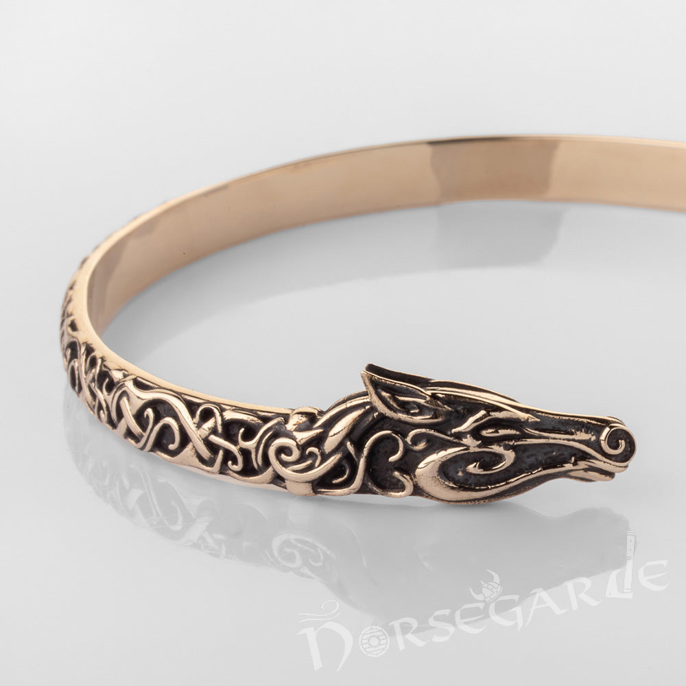 Handcrafted Urnes Art Sleipnir Arm Ring - Brass