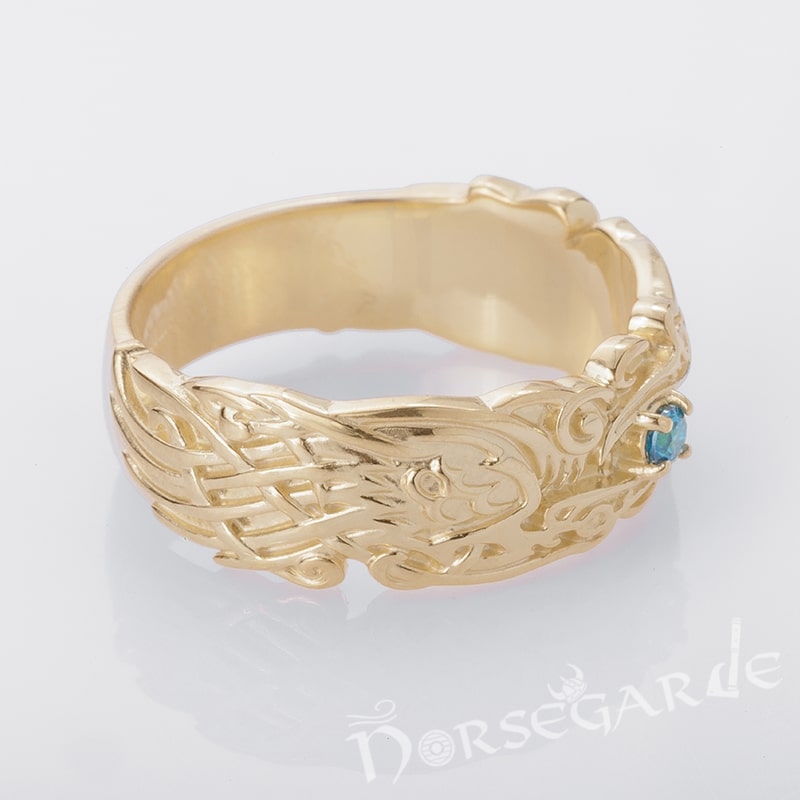 Handcrafted Odin's Ravens Gemmed Band - Gold with Sapphire