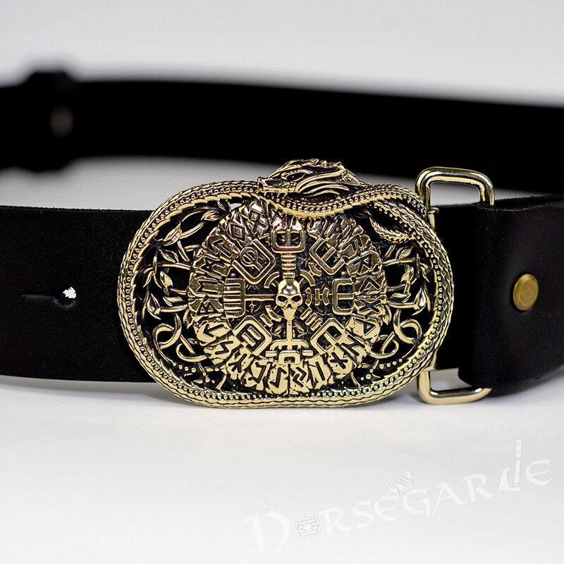 Handcrafted Serpent's Vegvisir Belt Buckle - Brass