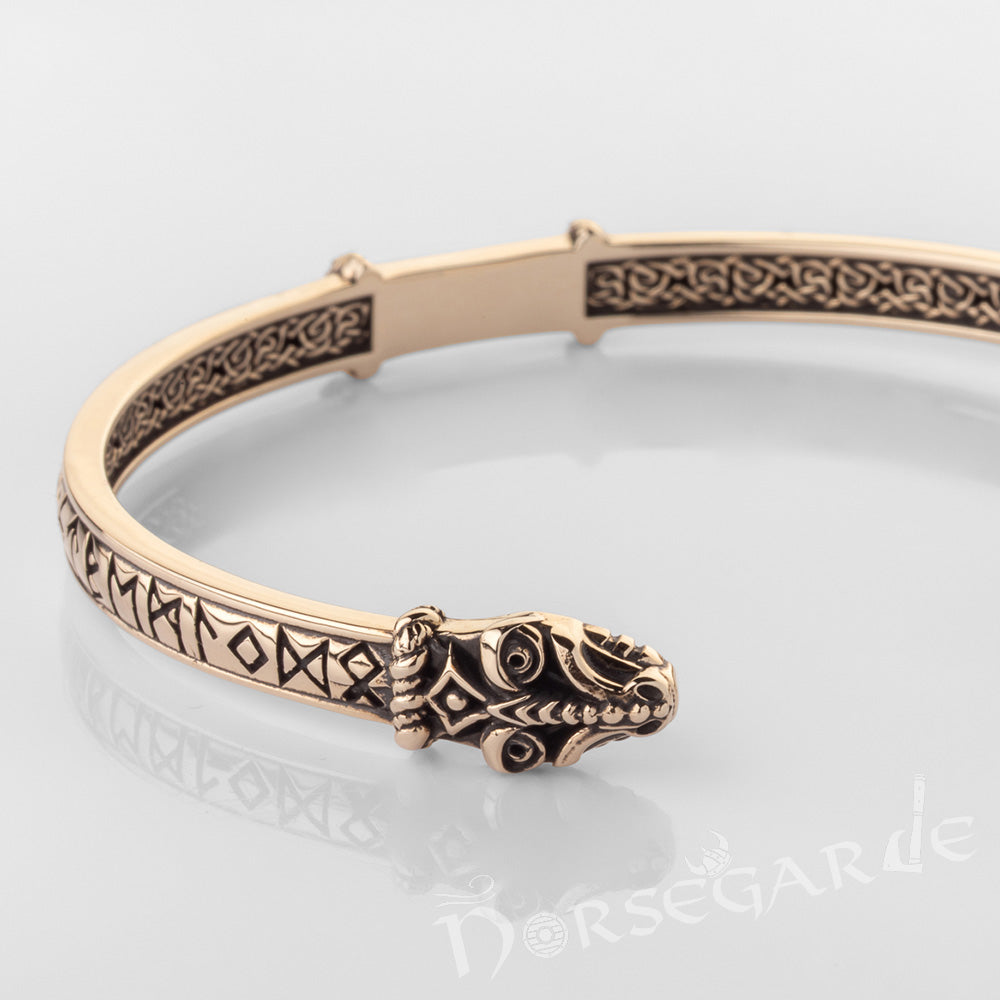Handcrafted Runic Serpent Torc Bracelet - Brass