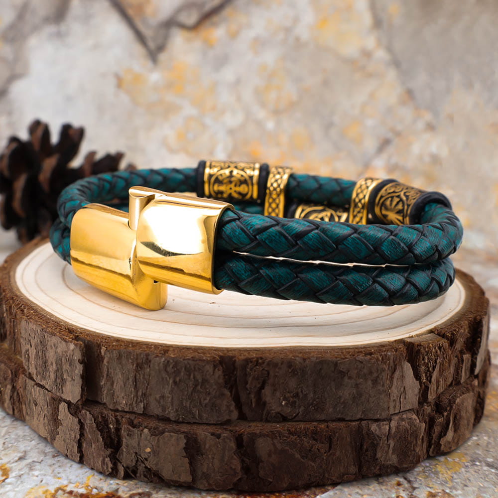 Viking Bead Nordic Pine Leather Bracelet