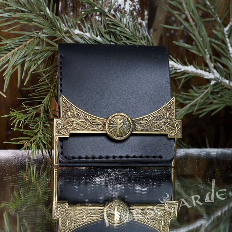 Handcrafted Foldable Leather Wallet 'Fehu' - Black