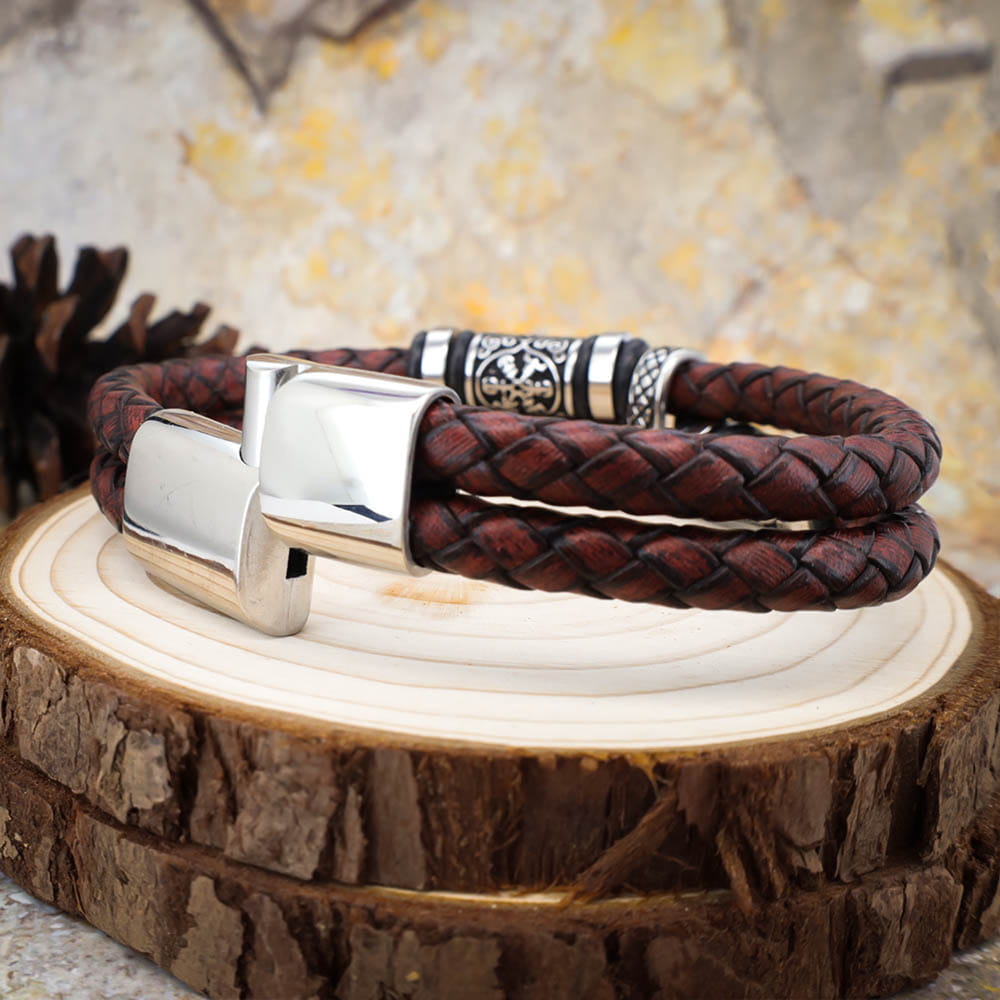 Viking Bead Ravenwood Brown Leather Bracelet