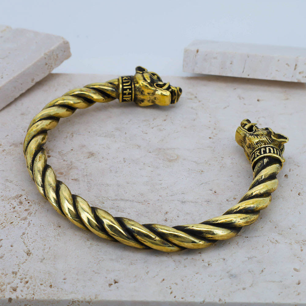 Battle Swine of Freyja Torc Bracelet - Bronze