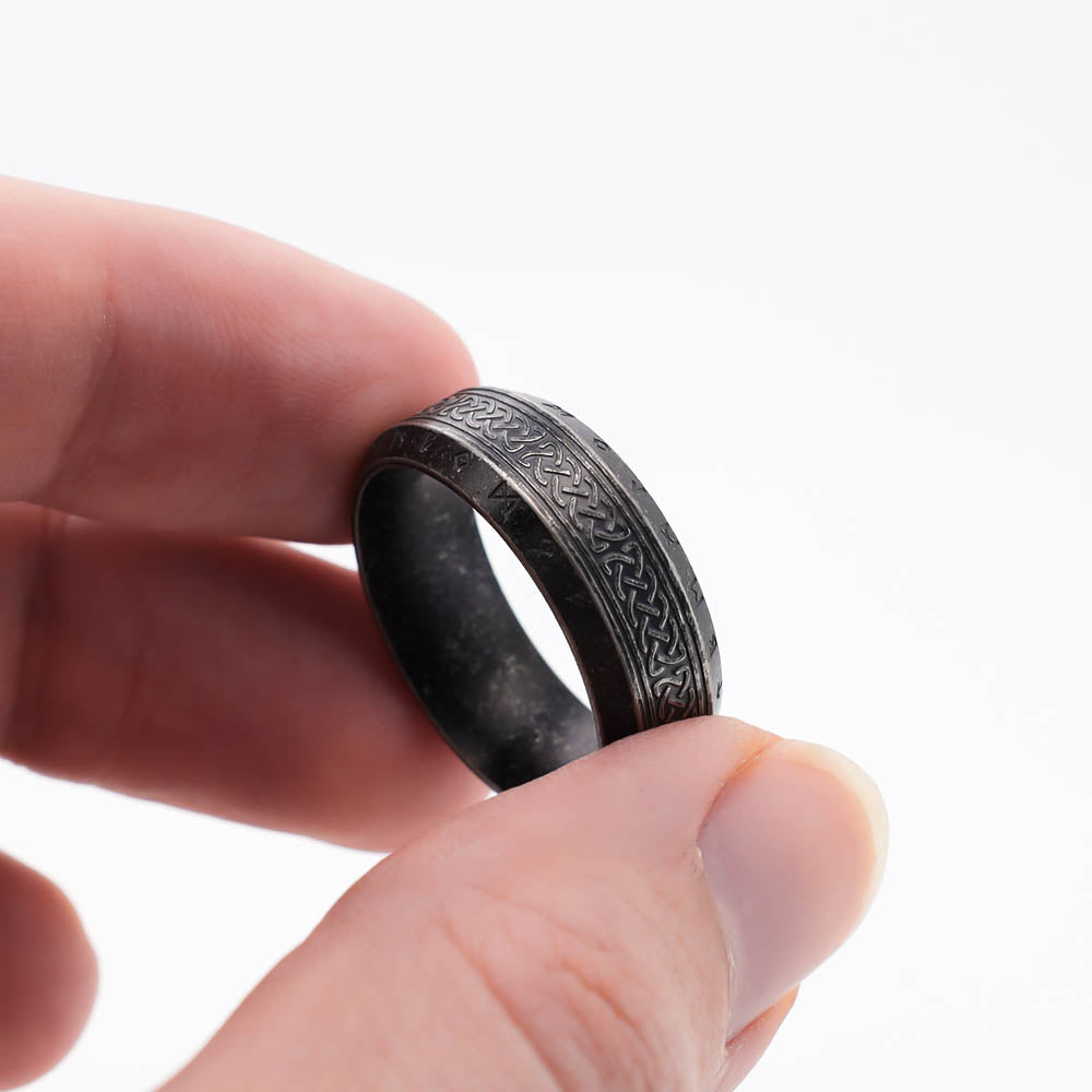 Celtic Ornament Runed Gray Band - Stainless Steel