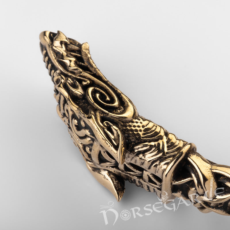 Handcrafted Fenrir Wolf Torc Bracelet - Brass