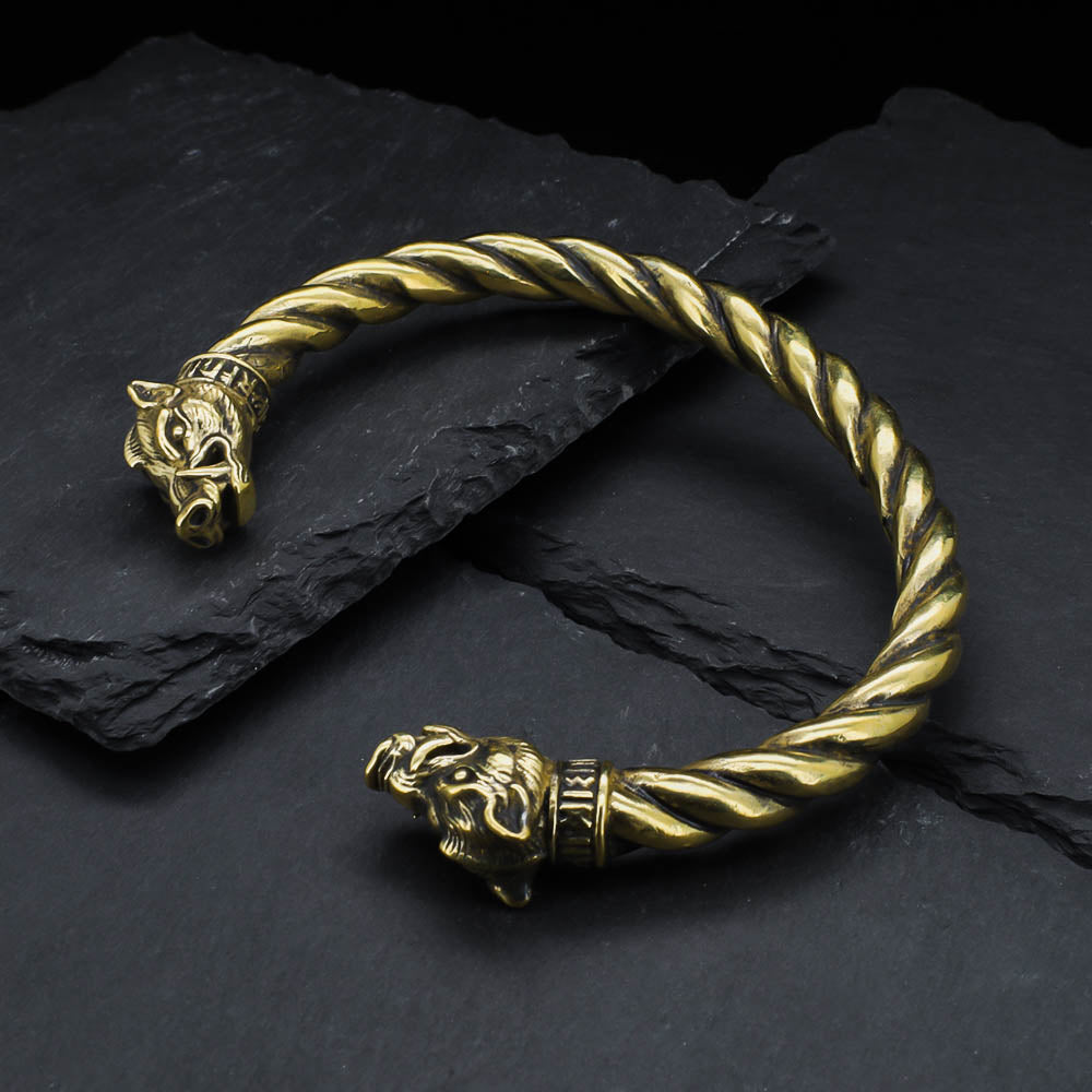 Battle Swine of Freyja Torc Bracelet - Bronze