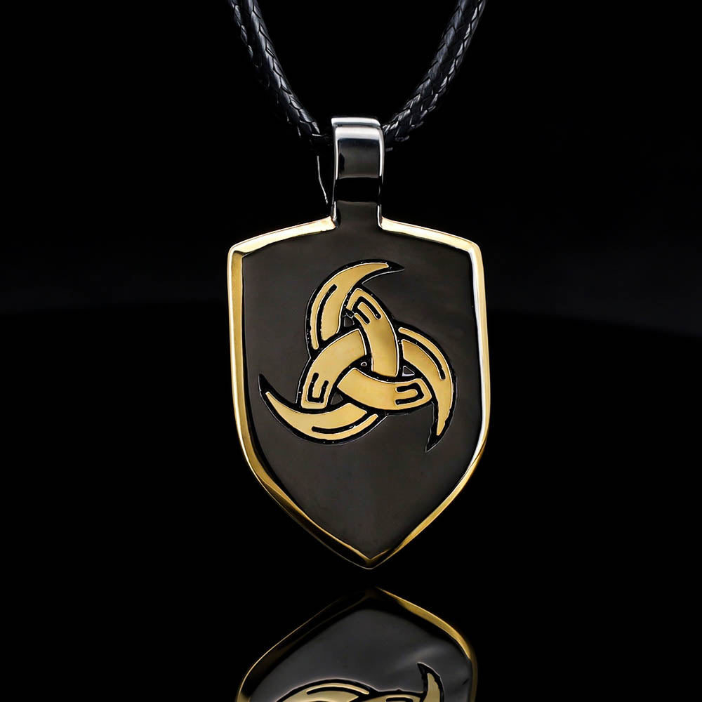 Horn Triskelion Shield Pendant - Stainless Steel