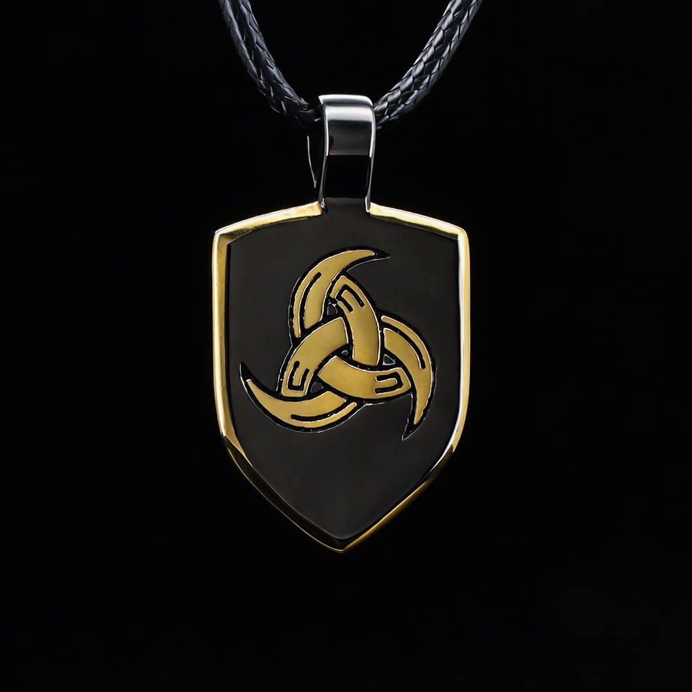Horn Triskelion Shield Pendant - Stainless Steel
