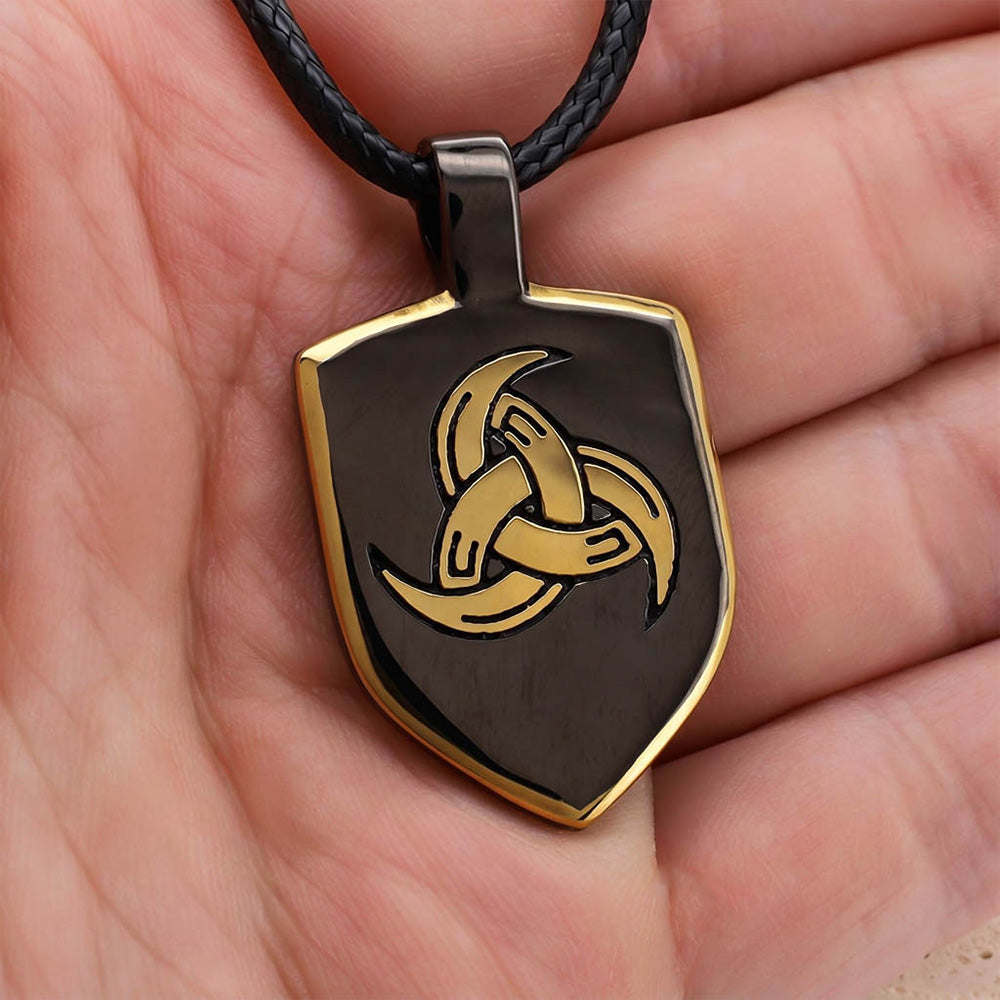 Horn Triskelion Shield Pendant - Stainless Steel