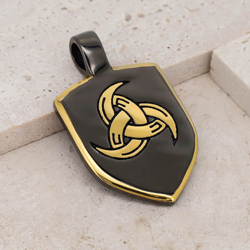 Horn Triskelion Shield Pendant - Stainless Steel