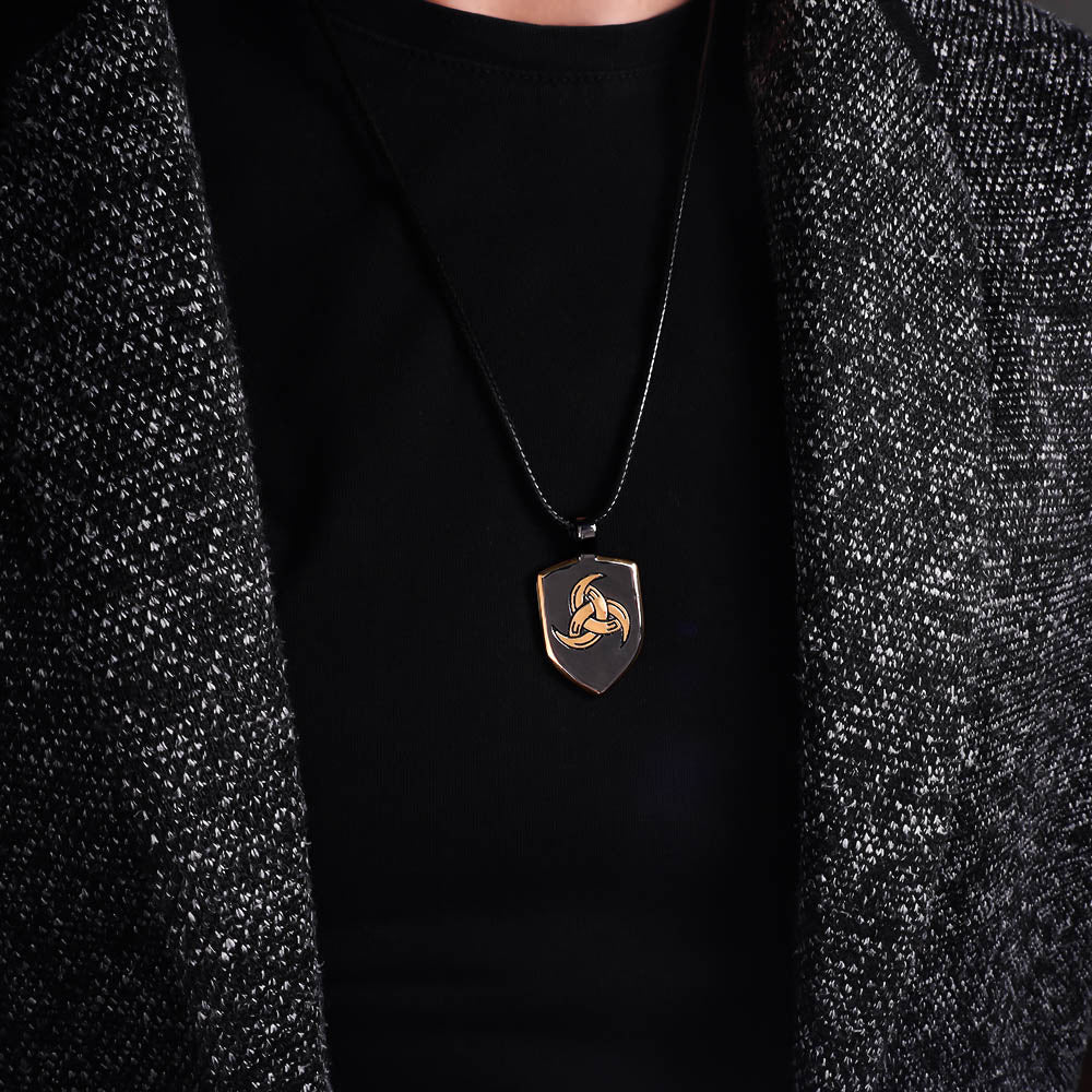 Horn Triskelion Shield Pendant - Stainless Steel