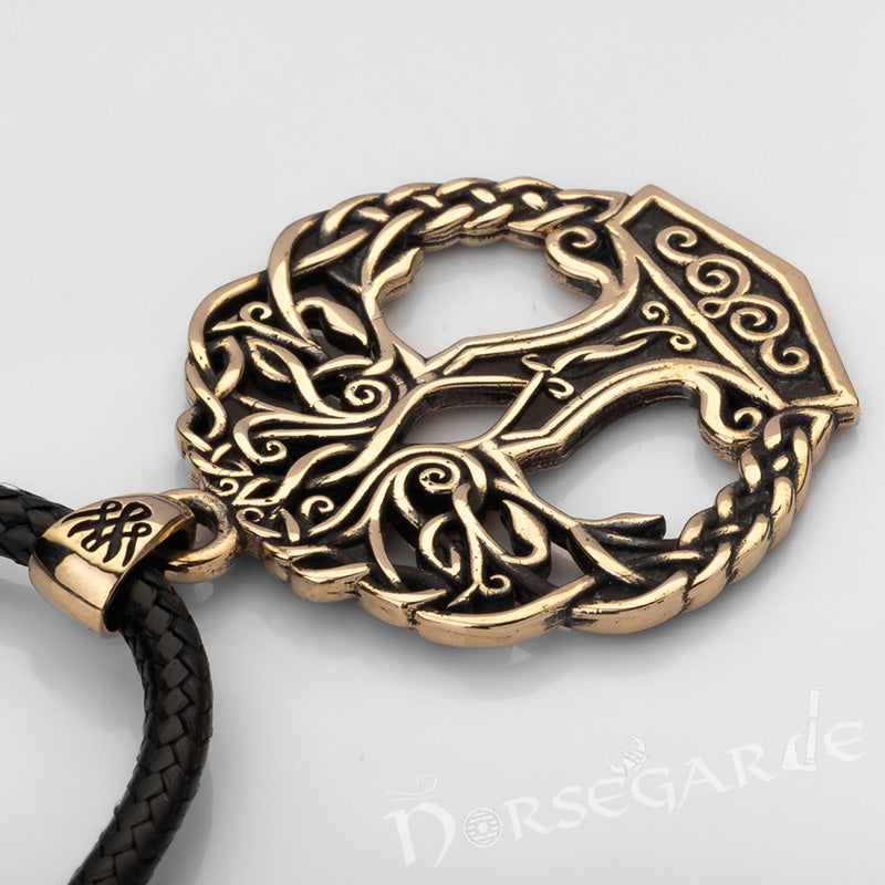 Handcrafted Yggdrasil Mjölnir Pendant - Brass